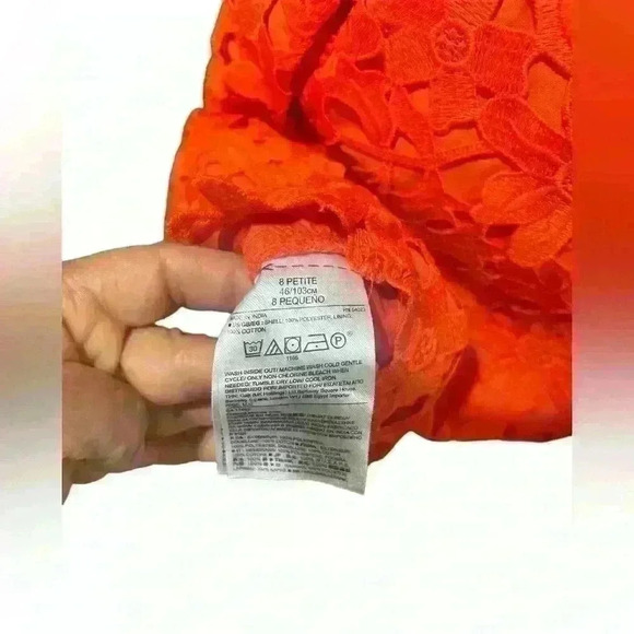 Banana Republic Size 8 Orange Lace Pleated Short Sleeve V-Neck Sheath Dress - Picture 8 of 10